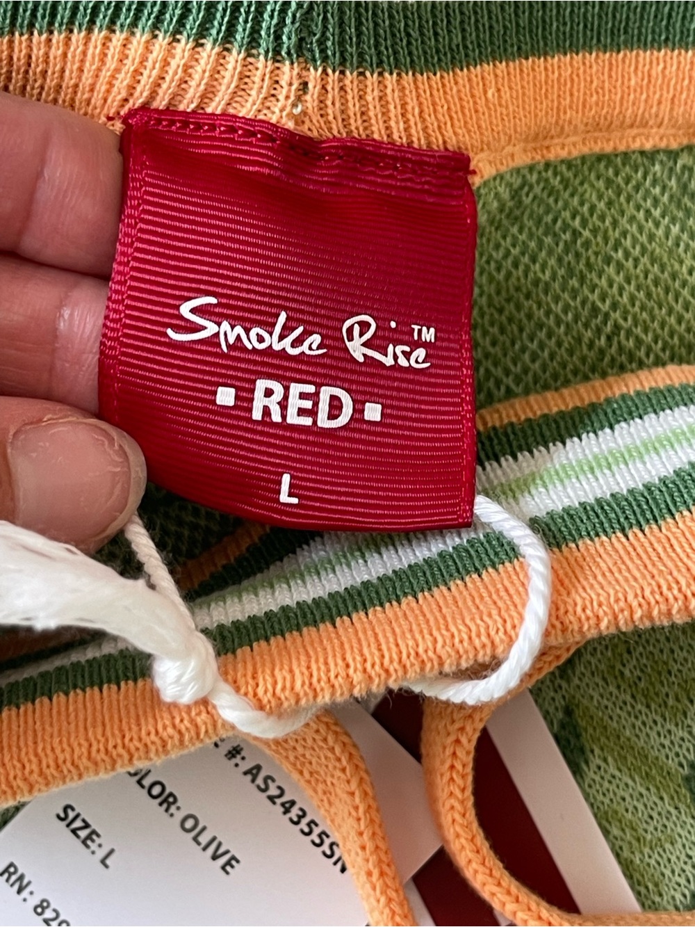Smoke Rise RED Maison Knit Jacquard Shorts Olive Green & Peach - Size - Picture 6 of 6